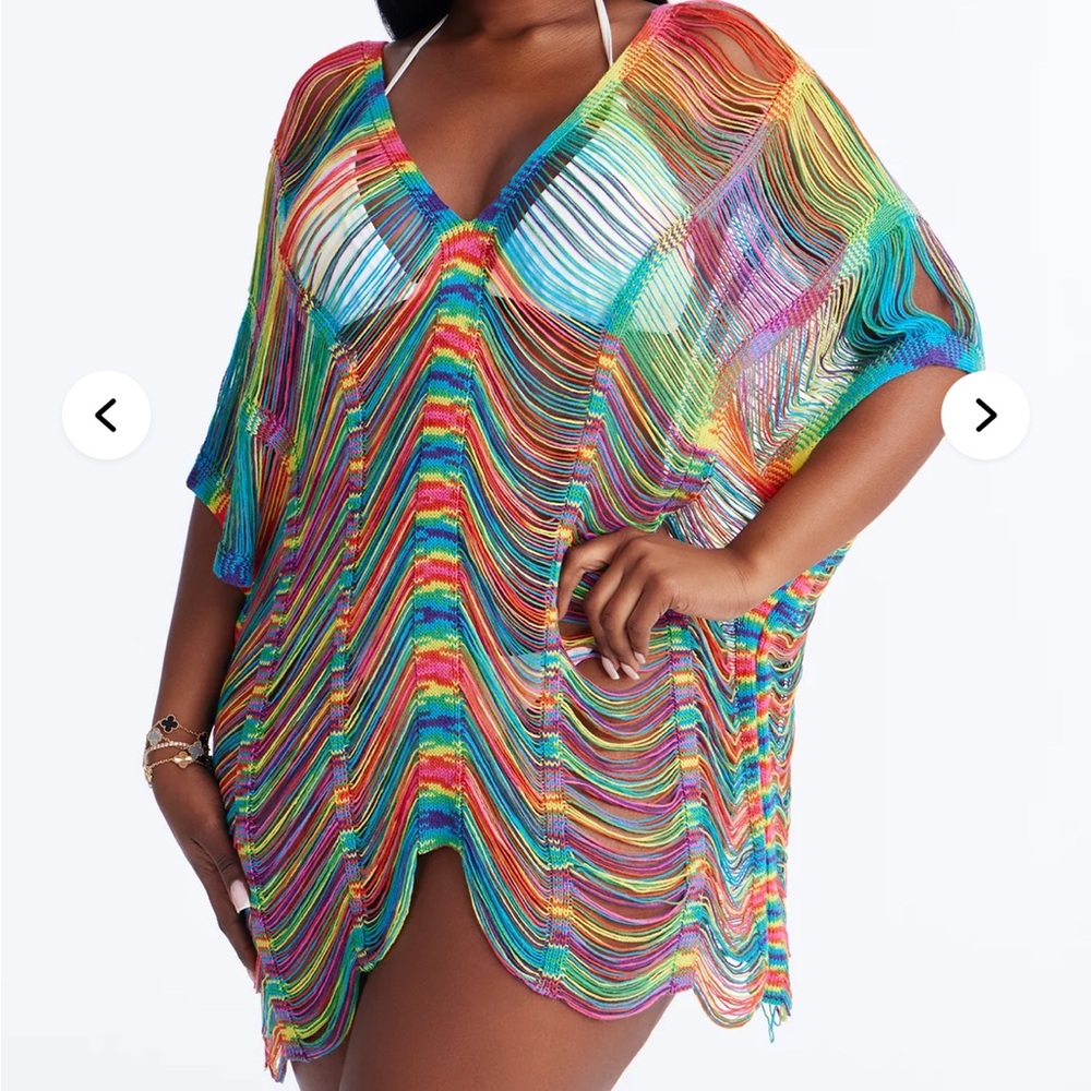 NWT Fashion Nova Multicolor Women's Swim Elizabeth Crochet Cover-Up Dress XS